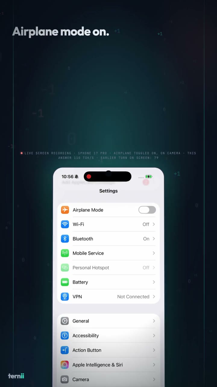 Airplane mode on — ternii still answers